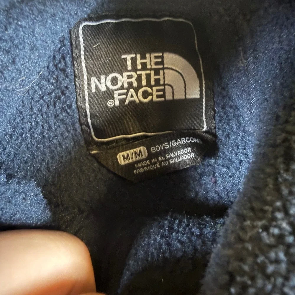 The North Face Boys Denali Full Zip Fleece Jacket Navy Blue Gray Size Medium M